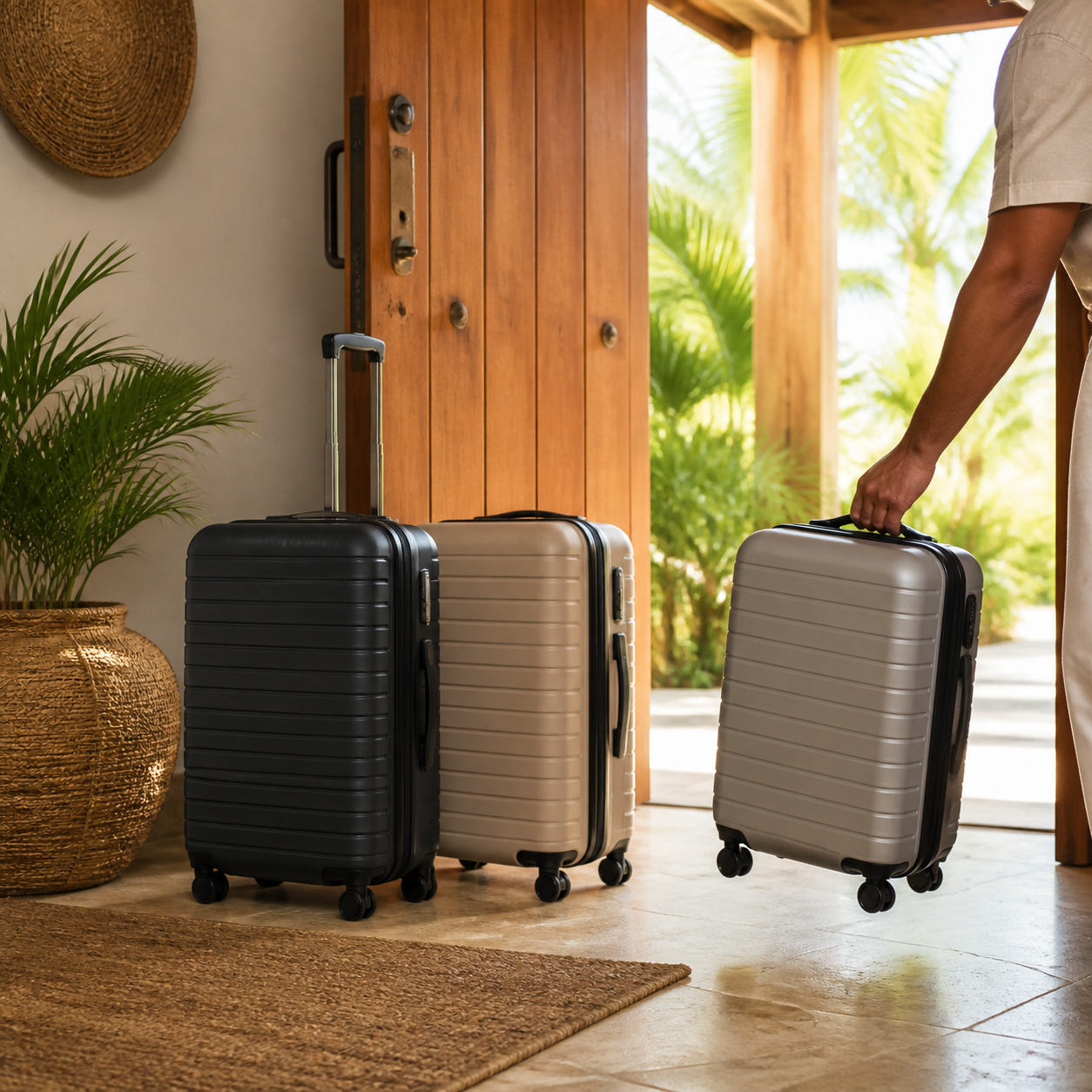 Guest luggage placed securely inside a tropical Driftwood vacation home